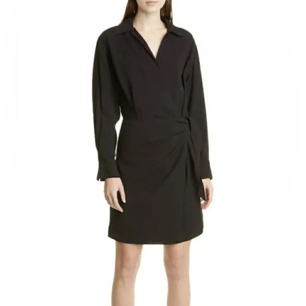Vince Viscose Blend Long Sleeve Wrap Tie-Waist Shirt Dress Black NWT Size L $365
